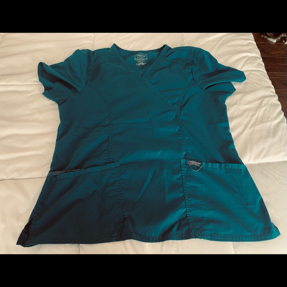🐳 Cherokee WorkWear Scrub Top - Caribbean Blue Size L 🐳